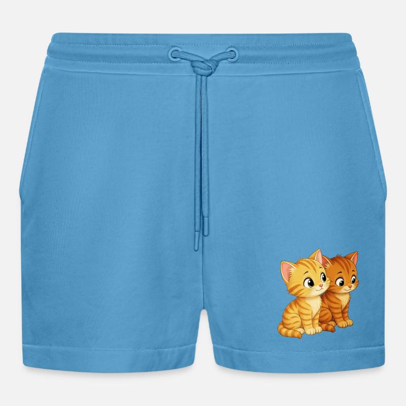 Kätzchen sitzen nebeneiander - Organic Relaxed Cropped Shorts Made in EU - Sol Blue