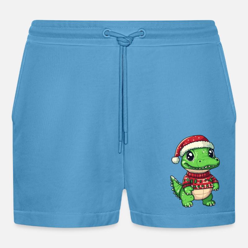 Alligator Weihnachten Comic - Organic Relaxed Cropped Shorts Made in EU -  Sol Blue