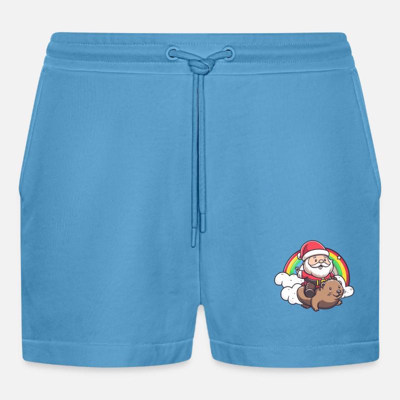 Biber Weihnachtsmann Regenbogen - Organic Relaxed Cropped Shorts Made in EU -  Sol Blue