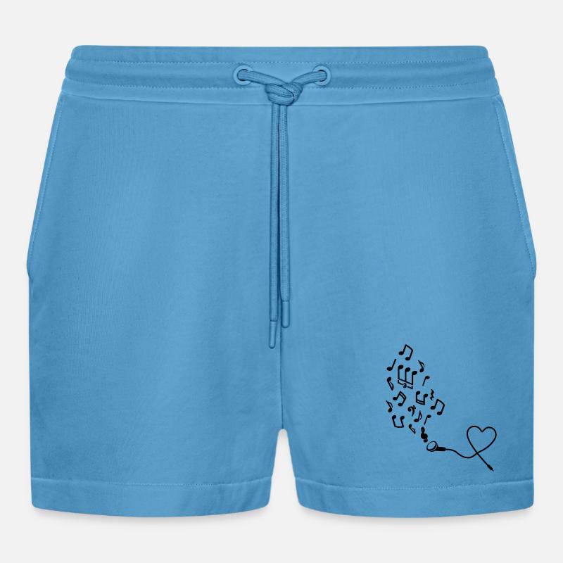 Kopfhörer mit Noten - Organic Relaxed Cropped Shorts Made in EU -  Sol Blue