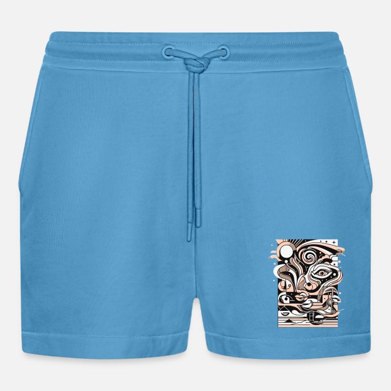 Surreal Line Face Pattern - Organic Relaxed Cropped Shorts Made in EU -  Sol Blue