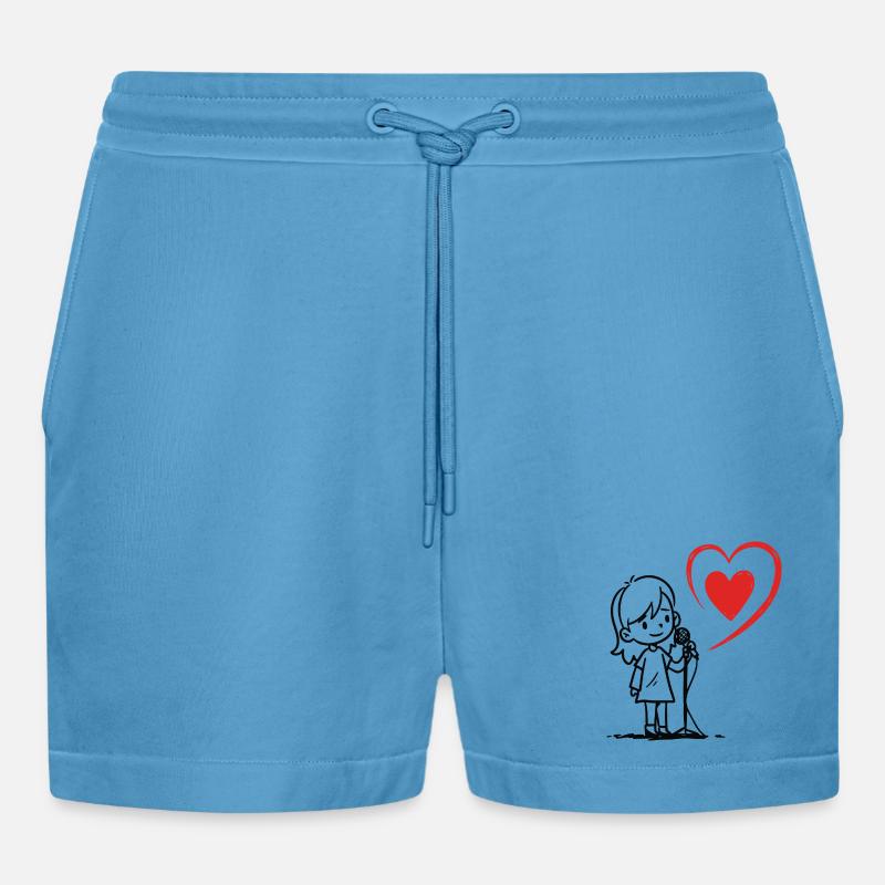 Mädchen singt mit einer Herznote - Organic Relaxed Cropped Shorts Made in EU -  Sol Blue