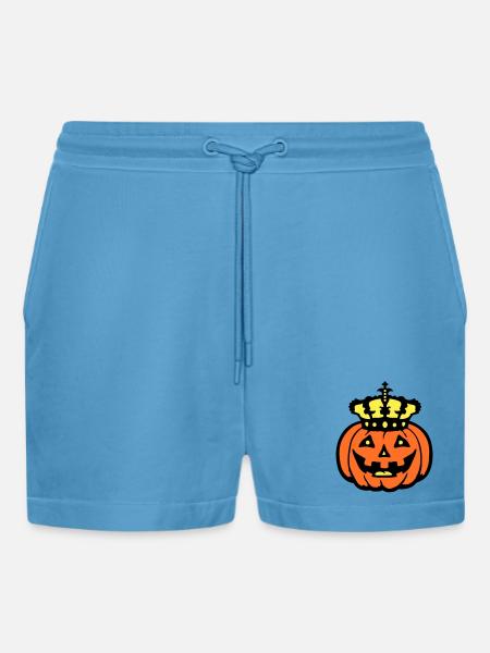 Halloween Pumpkin King Crown King Pumpkin Ruler - Organic Relaxed Cropped Shorts Made in EU -  Sol Blue