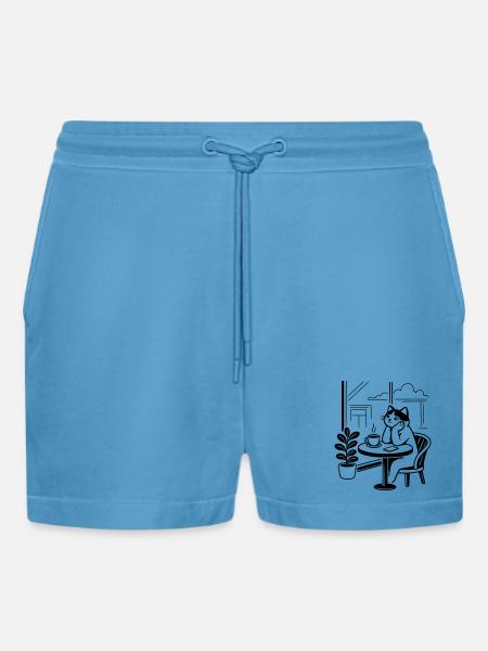 Thoughtful Cat Cafe - Organic Relaxed Cropped Shorts Made in EU - Sol Blue