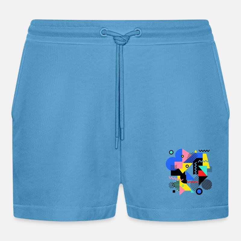 Geometrische Farbexplosion Pop Art - Organic Relaxed Cropped Shorts Made in EU - Sol Blue