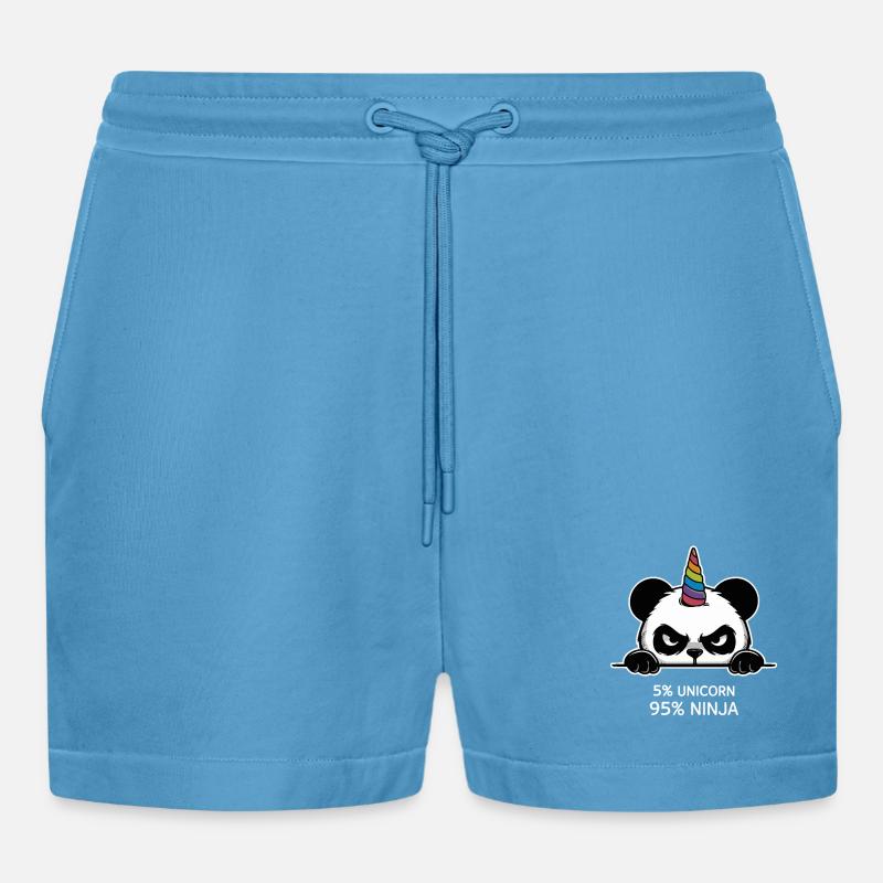 Panda Einhorn Ninja Spruch - Organic Relaxed Cropped Shorts Made in EU -  Sol Blue