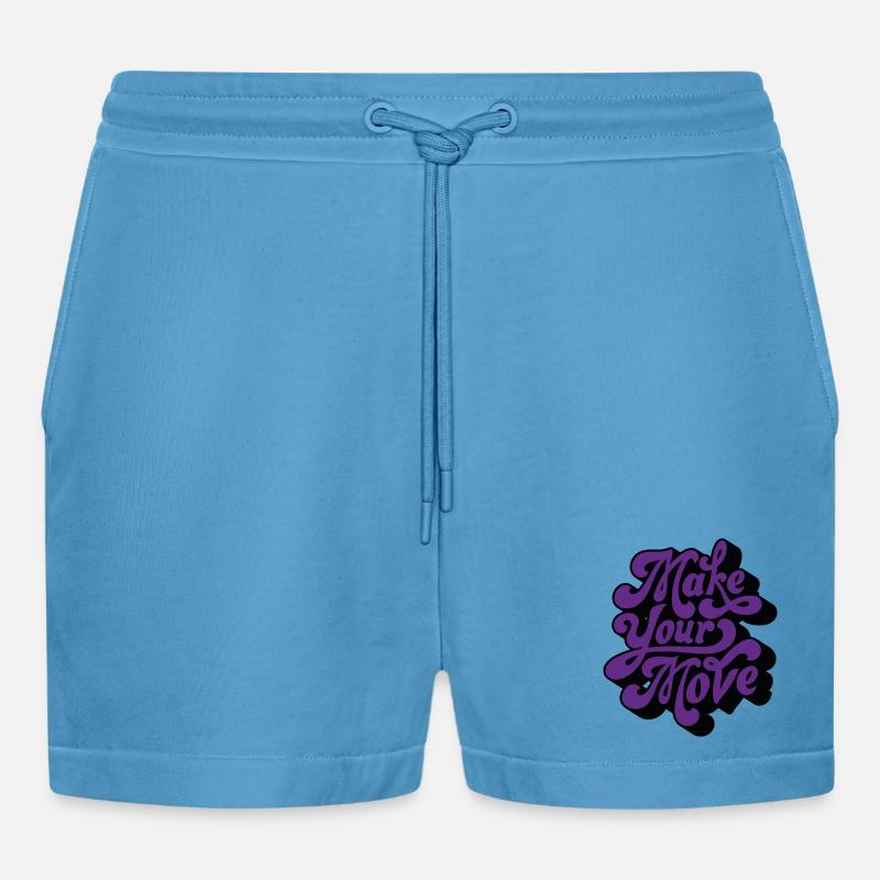 Make Your Move Retro Script - Organic Relaxed Cropped Shorts Made in EU -  Sol Blue