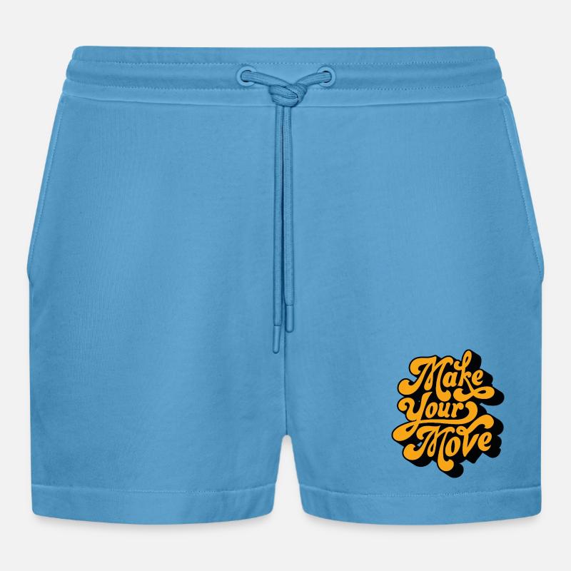 Make Your Move Retro Script - Organic Relaxed Cropped Shorts Made in EU -  Sol Blue