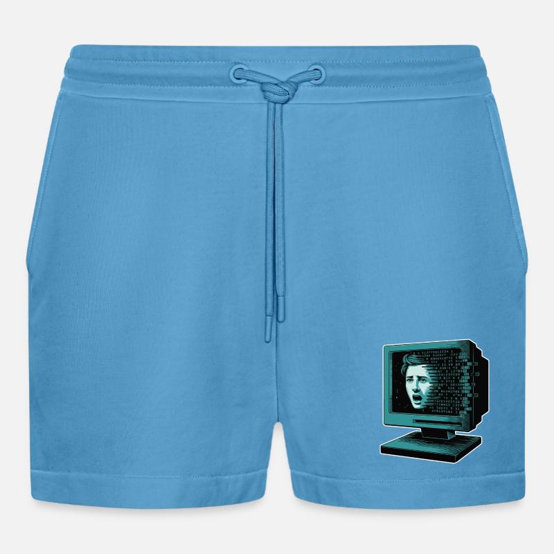 Retro-Computer Schrecken-  Retroglitch KI - Organic Relaxed Cropped Shorts Made in EU -  Sol Blue
