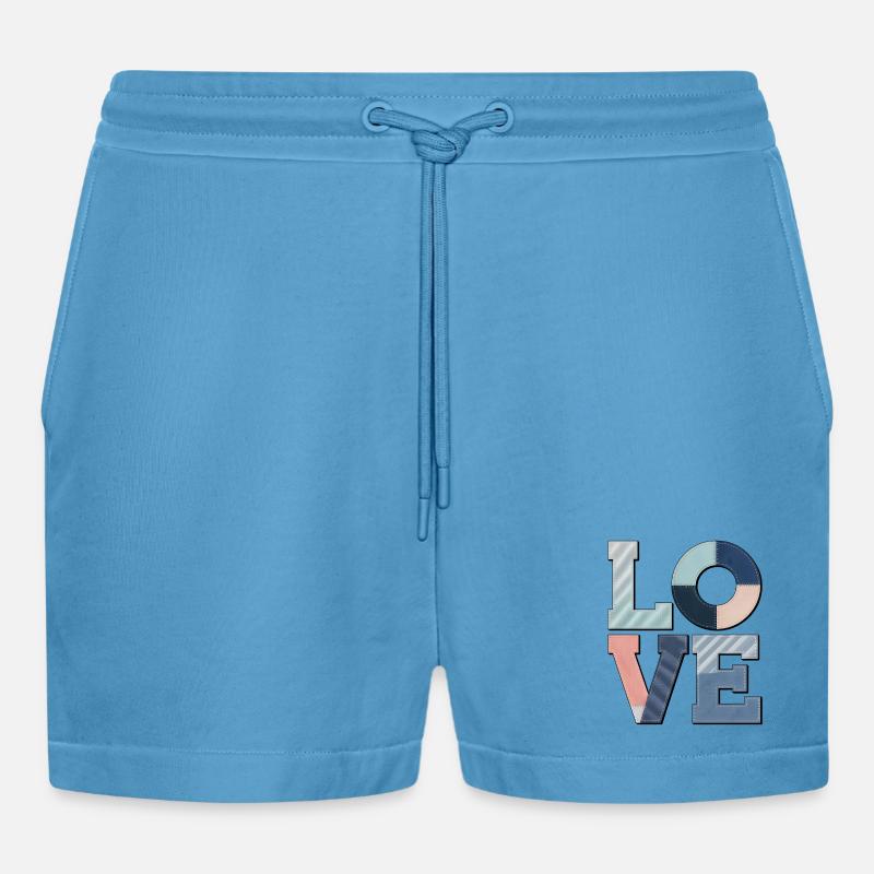 Love Design Geschenkidee Bunter Stoff Look - Organic Relaxed Cropped Shorts Made in EU -  Sol Blue