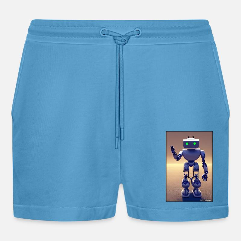Robot Future Technology Science Android - Organic Relaxed Cropped Shorts Made in EU -  Sol Blue