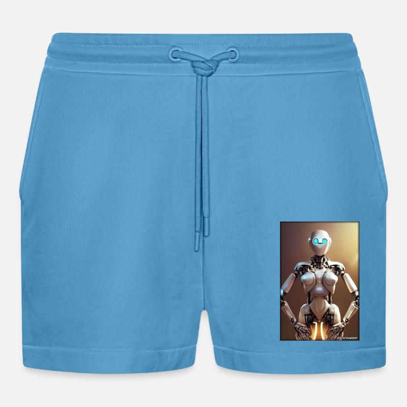 Robot Future Science Sci-Fi Machine - Organic Relaxed Cropped Shorts Made in EU -  Sol Blue