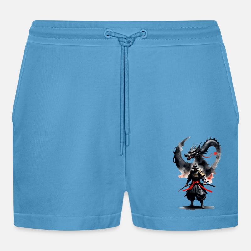 Samurai Krieger Schwarzer Drache - Organic Relaxed Cropped Shorts Made in EU -  Sol Blue