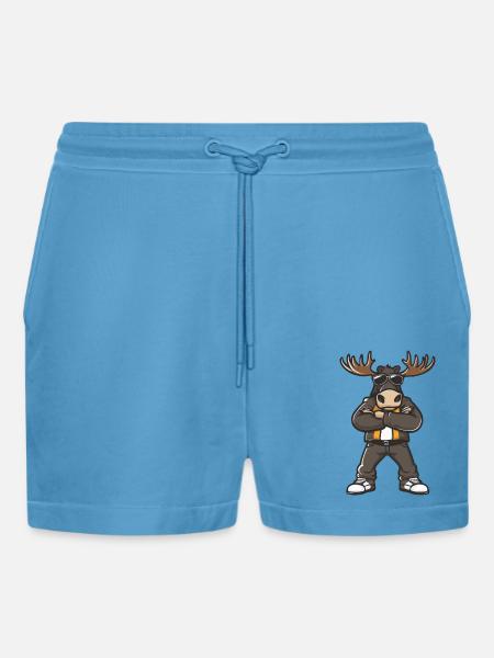 Elch Comic - Organic Relaxed Cropped Shorts Made in EU -  Sol Blue