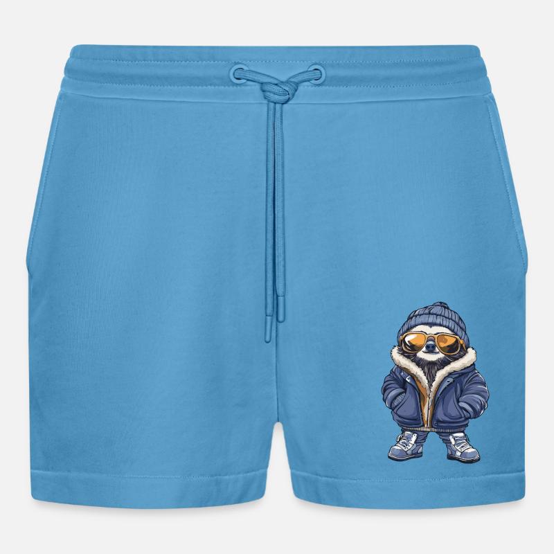 Faultier Cool Comic - Organic Relaxed Cropped Shorts Made in EU -  Sol Blue