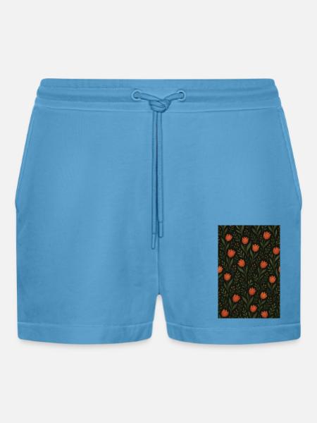 Tulip Pattern - Organic Relaxed Cropped Shorts Made in EU - Sol Blue