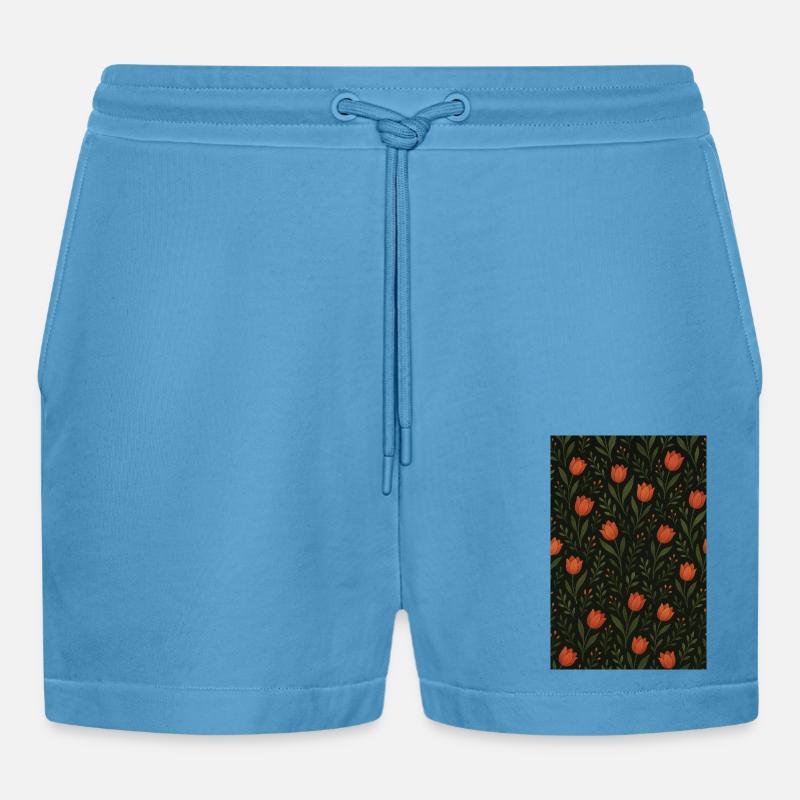 Tulpen Muster - Organic Relaxed Cropped Shorts Made in EU -  Sol Blue
