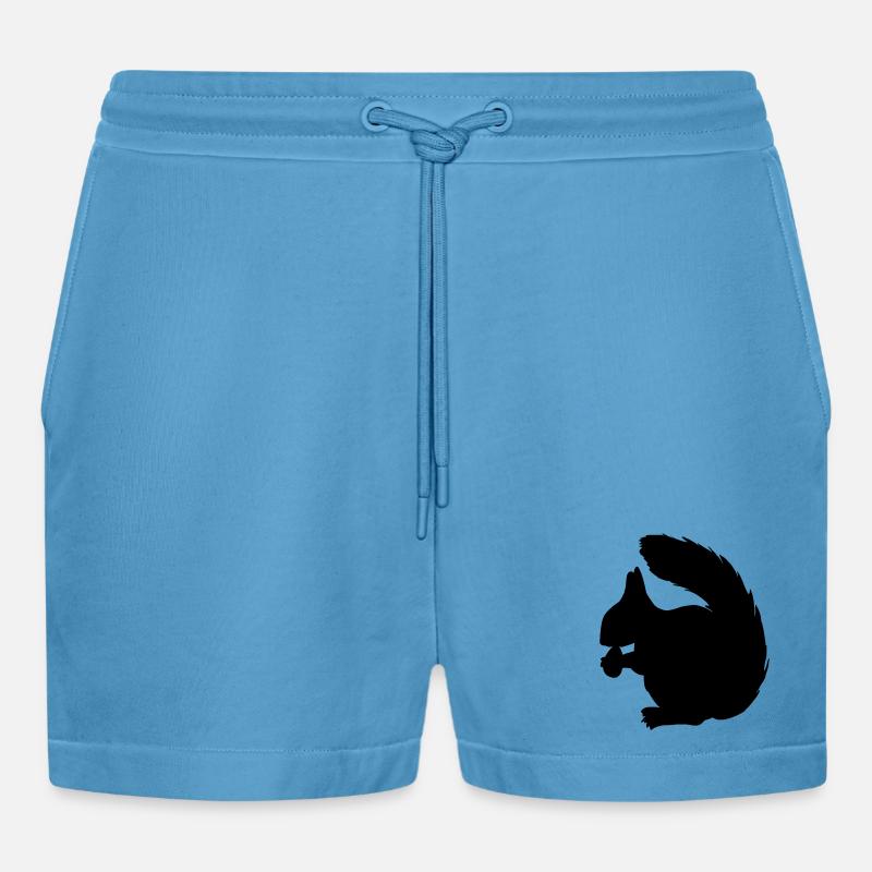 Eichhörnchen mit Nussschattenfigur - Organic Relaxed Cropped Shorts Made in EU -  Sol Blue