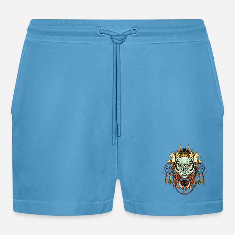 Elegante Eule mit Traumfänger - Organic Relaxed Cropped Shorts Made in EU -  Sol Blue