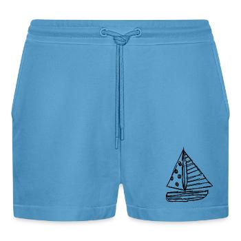 HOLIDAY. HAPPY HOLIDAYS. MISTRESS. MASTER. TEACHER - Organic Relaxed Cropped Shorts Made in EU -  Sol Blue - Front