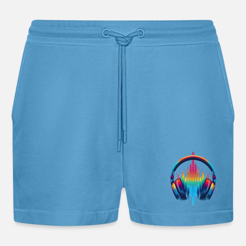 Lebendiger Klang Kopfhörer Regenbogen - Organic Relaxed Cropped Shorts Made in EU -  Sol Blue