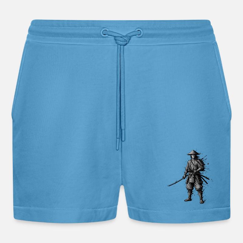 Samurai Krieger mit Katana einsamer-ronin-japan - Organic Relaxed Cropped Shorts Made in EU - Sol Blue
