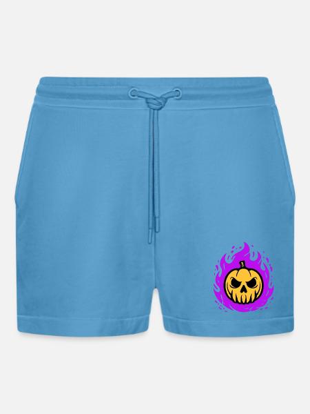 Orange pumpkin with purple flames - Organic Relaxed Cropped Shorts Made in EU -  Sol Blue