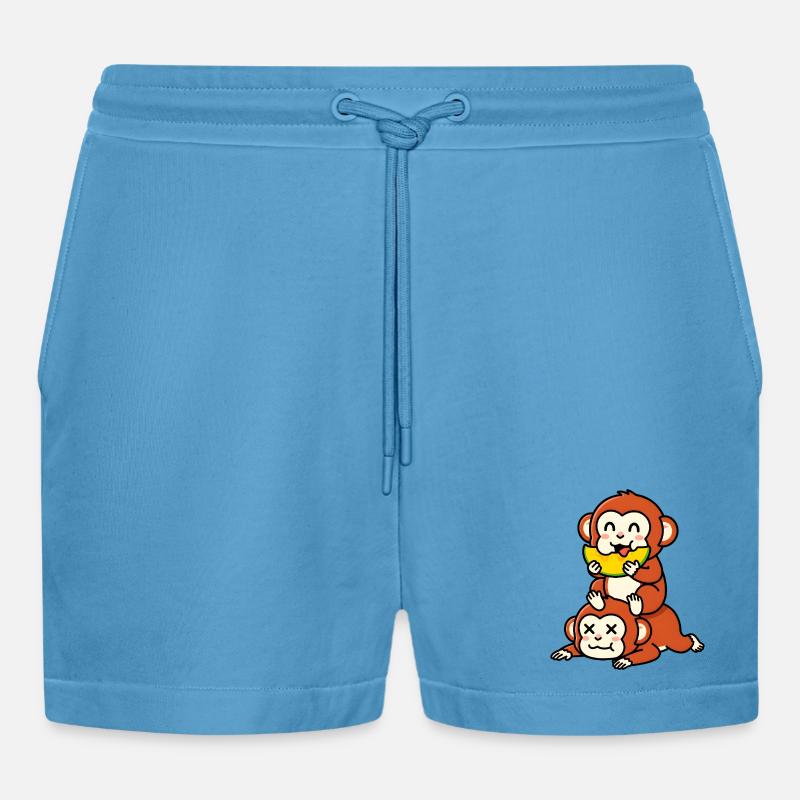 Frecher Affe isst Wassermelone auf Freund - Organic Relaxed Cropped Shorts Made in EU - Sol Blue