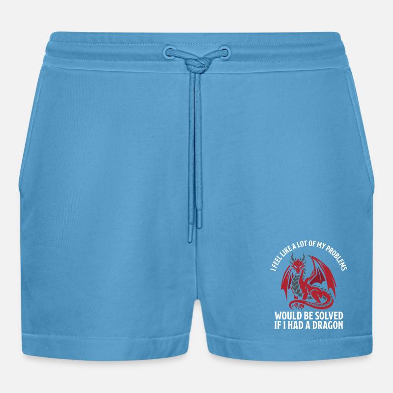 Problems Solved Dragon Lovers Fantasy - Organic Relaxed Cropped Shorts Made in EU -  Sol Blue