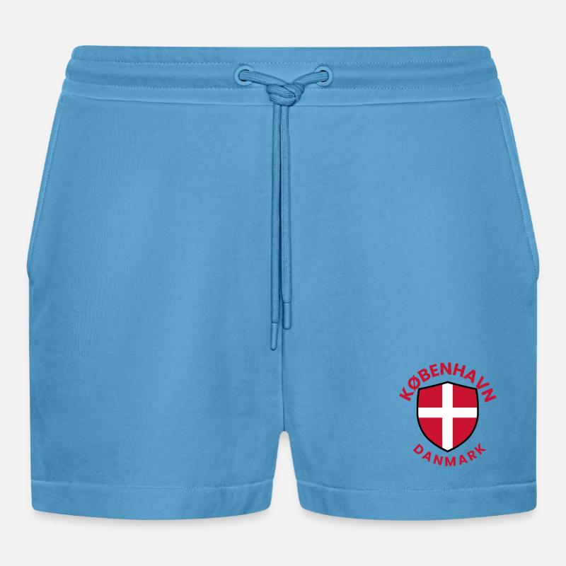Bouclier de Copenhague avec drapeau danois - Short bio décontracté court fabriqué en UE - Sol Blue