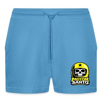 Motor Santo Skull Logo - Organic Relaxed Cropped Shorts Made in EU -  Sol Blue - Front