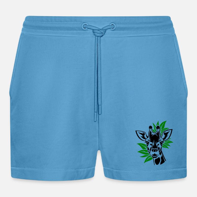 Giraffe mit Blätter im Hintergrund - Organic Relaxed Cropped Shorts Made in EU -  Sol Blue