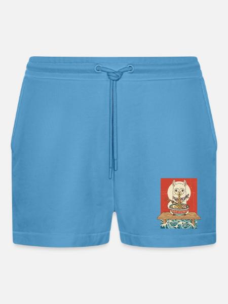 Kawaii Llama Ramen Noodles - Organic Relaxed Cropped Shorts Made in EU -  Sol Blue
