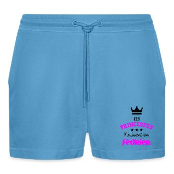 Princesse née en Février Cadeau Anniversaire - Short bio décontracté court fabriqué en UE -  Sol Blue - Devant