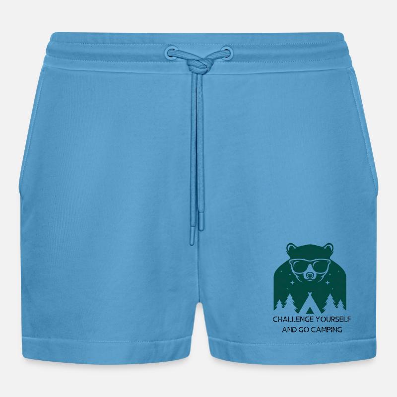 Challenge yourself and go camping - Short bio décontracté court fabriqué en UE -  Sol Blue