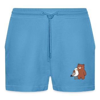 Moin Seagull Bird Bear Friendship Love Hug - Organic Relaxed Cropped Shorts Made in EU -  Sol Blue - Front