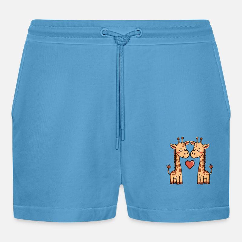 Giraffe Paar Herz - Organic Relaxed Cropped Shorts Made in EU -  Sol Blue