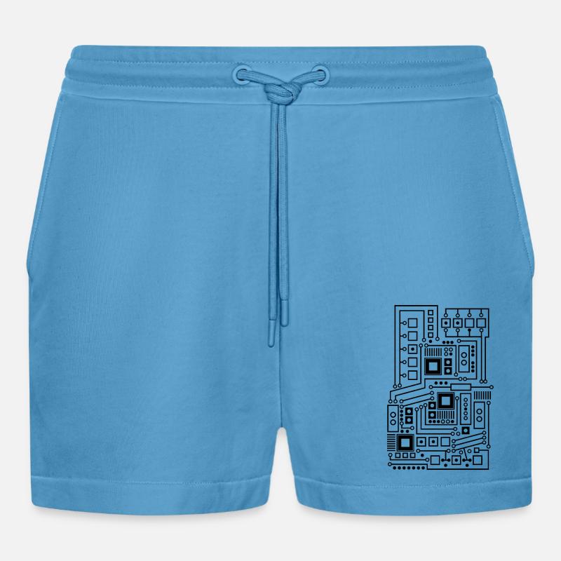 Circuit board pattern technique nerd - Organic Relaxed Cropped Shorts Made in EU - Sol Blue