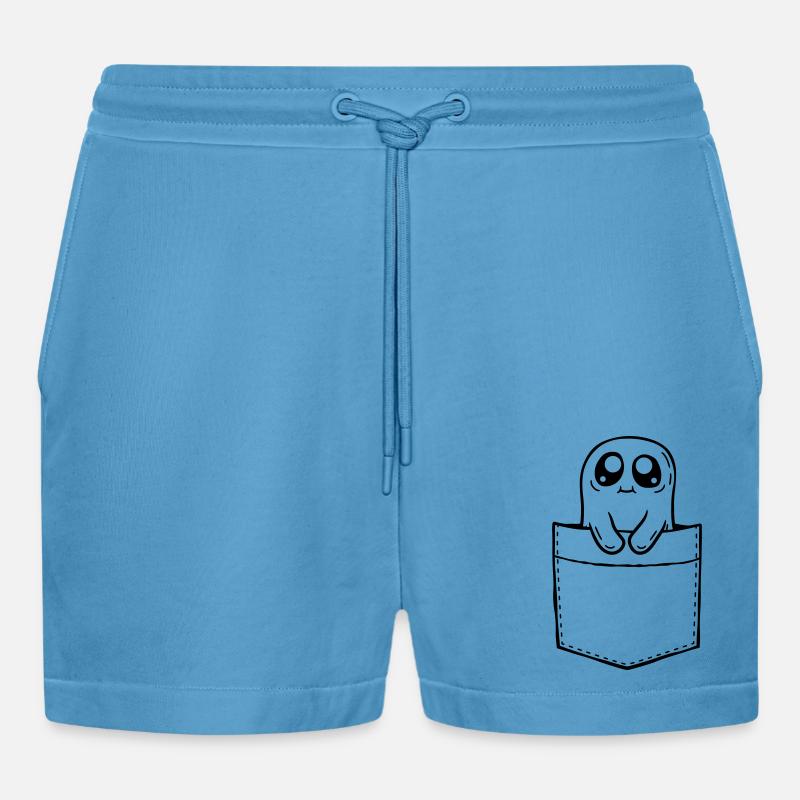 Geist mitnehmen Brusttasche Comic - Organic Relaxed Cropped Shorts Made in EU - Sol Blue