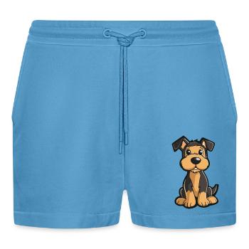 Airedale Terrier Hund Comic Niedlich - Organic Relaxed Cropped Shorts Made in EU -  Sol Blue - Vorne