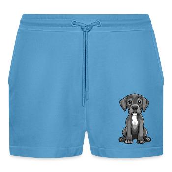 Great Dane Dog Comic Cute - Organic Relaxed Cropped Shorts Made in EU -  Sol Blue - Front