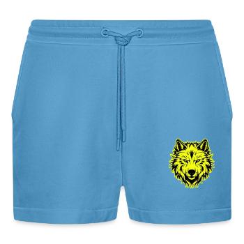 Wolf Head Portrait Icon - Organic Relaxed Cropped Shorts Made in EU -  Sol Blue - Front