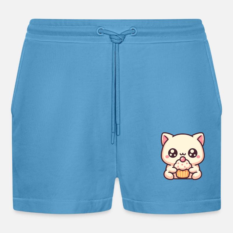Süße Katze mit cupcake - Organic Relaxed Cropped Shorts Made in EU - Sol Blue