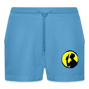 Bier Trinken Silhouette Party - Organic Relaxed Cropped Shorts Made in EU -  Sol Blue - Vorne