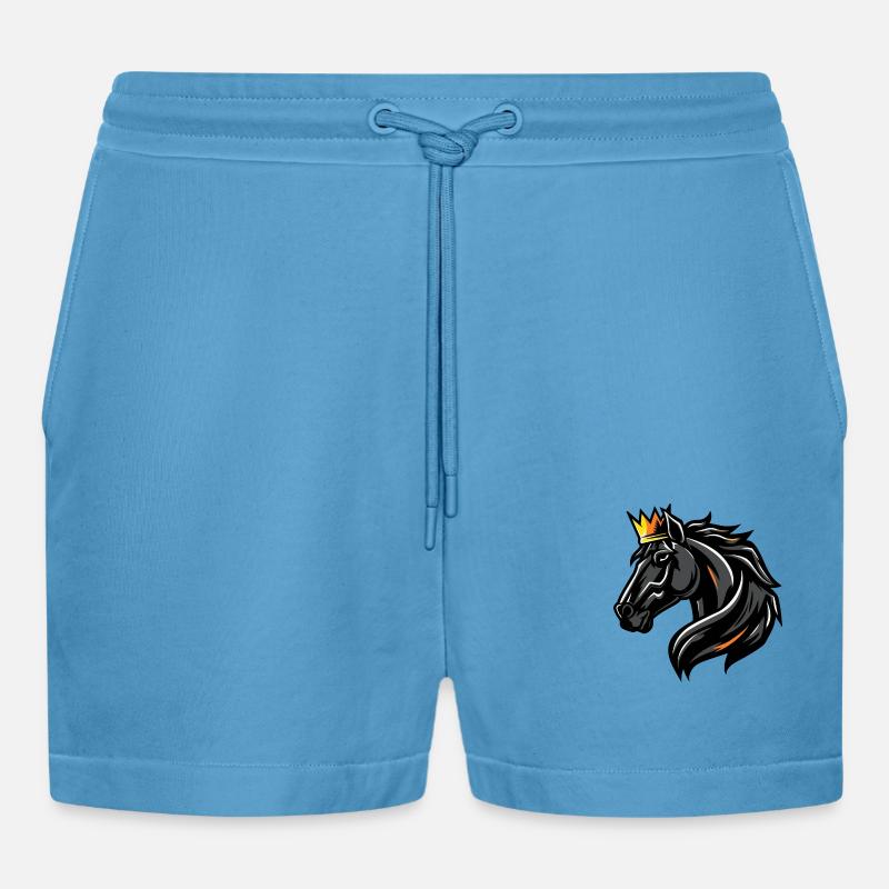 Pferd Kopf Krone - Organic Relaxed Cropped Shorts Made in EU -  Sol Blue