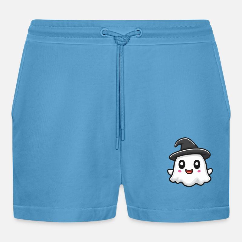 Ghost Halloween Comic - Organic Relaxed Cropped Shorts Made in EU -  Sol Blue