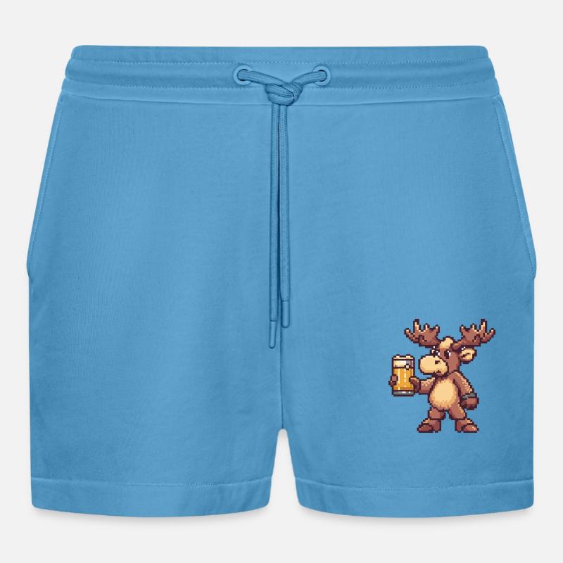 Elch Bier Pixel - Organic Relaxed Cropped Shorts Made in EU -  Sol Blue