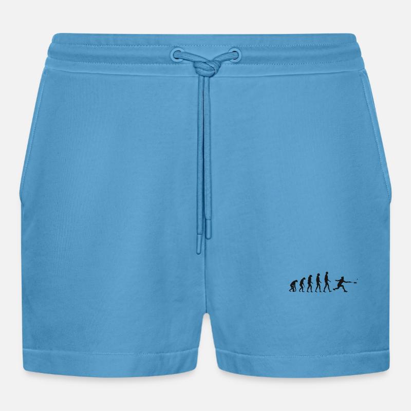Federball Evolution Badminton Entwicklung Geschenk - Organic Relaxed Cropped Shorts Made in EU -  Sol Blue