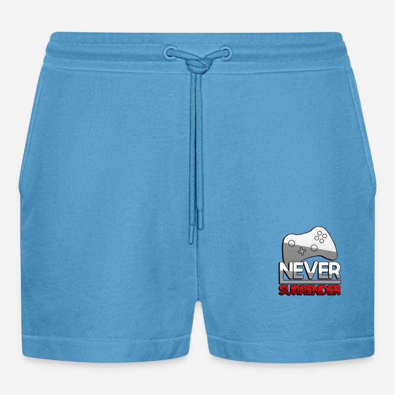 NEVER SURRENDER (Rot) + Controller - Gaming - Organic Relaxed Cropped Shorts Made in EU -  Sol Blue