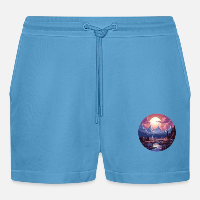 Landscape - Illustration - Organic Relaxed Cropped Shorts Made in EU -  Sol Blue